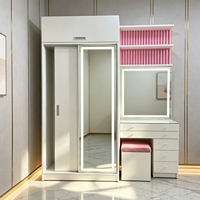 Ensemble coiffeuse et armoire, armoire coulissante avec miroir pleine longueur LED, table de maquillage avec tabouret et tiroirs