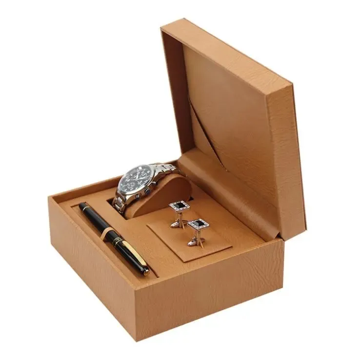 High Grade PU Leather Flip Watch  Cuff Links and Pen Storage Box for Dinners and Gifts