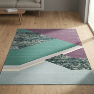 Tapis contemporain à blocs de couleur, design géométrique abstrait bleu sarcelle et violet, tapis de designer moderne - Product Image 3