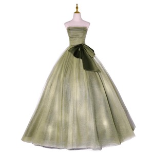 Green Strapless Ball Gown Dress Tulle Skirt Natural Waistline For Party Piano Performance Wedding - Product Image 5