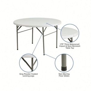 Mesa de muebles para acampar Mesa plegable redonda de plástico HDPE de 5 pies para eventos al aire libre - Product Image 1