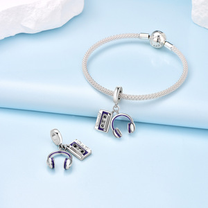 Original, niche, high-end DIY bracelet with <b>white</b> brass headphone cassette <b>tape</b> pendant, suitable for women - Product Image 2