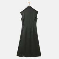 Robe noire sur mesure pour femme, col tailleur, jupe longue sans manches, tissu en acétate et polyester, robe brillante