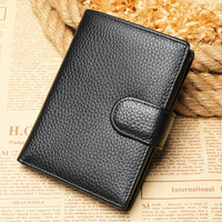 Dompet Pendek Lipat Dua Kulit Asli Unisex Anti RFID Model Trendi 2025 dengan Jendela ID, Kantong Koin, dan Tempat Kartu