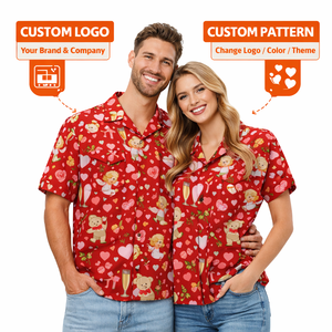 قميص هاواي مخصص لعيد الحب للأزواج مع طباعة صور شخصية، قميص صيفي استوائي مزهر للشاطئ مقاس XL للرجال والنساء والعشاق - Product Image 1