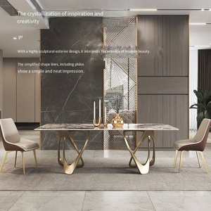 Juego de sillas de mesa de comedor de lujo italiano, placa de roca creativa de forma Irregular, 6 asientos, decoración moderna y sencilla para el hogar - Product Image 2