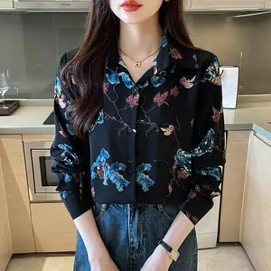 Nieuwe Vrouwen Turn Down V-Hals Bloemen Chiffon Blouse Shirt Blusas Mujer De Moda Dames Tops Shirts 2277 #