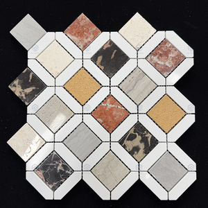 Mosaïque géométrique de luxe en marbre, découpe jet d'eau, multicolore, en pierre naturelle, pour crédence murale et sol de cuisine - Product Image 1