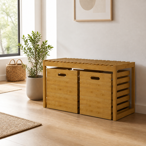 Panca contenitore in bambù con 2 cassetti estraibili, panca <span class=keywords><strong>da</strong></span> ingresso con spazio contenitore, panca porta scarpe con cassetti, mobili per soggiorno all'ingrosso - Product Image 2