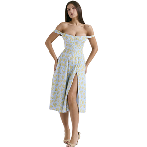 เดรสยาวปานกลางลายดอกไม้พิมพ์ลายสไตล์ฝรั่งเศสใหม่ประจำฤดูร้อนปี 2024 ดีไซน์เก๋ไก๋แบบผ่าข้าง เซ็กซี่  ใส่สบาย ระบายอากาศได้ดี ซักทำความสะอาดได้ เหมาะสำหรับใส่ลำลองหรือใส่ไปเที่ยว - Product Image 1