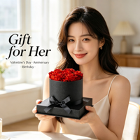 Boîte Cadeau Cylindrique Ronde avec Rose Rouge Éternelle Préservée, Boîte Chapeau Noire pour la Saint-Valentin, Anniversaire, Cadeau Romantique, Vente en Gros