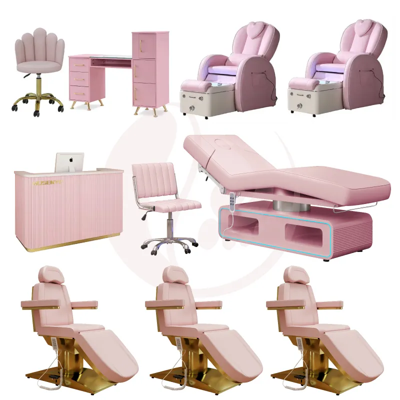 Özel modern tırnak salonu ekipmanları recliner masaj yüz yatak kirpik kozmetik masa güzellik salonu mobilyası takım