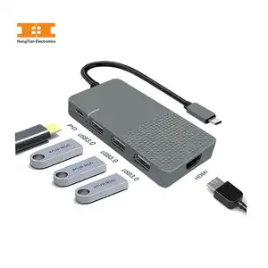 带USB 3.0 Usb集线器分离器的usb集线器4k高清电视RJ45 7合1 C型集线器卡适配器