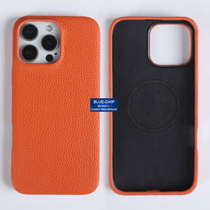 Étui de téléphone en cuir véritable à motif litchi de qualité supérieure avec protection contre les chutes et aimant puissant pour iPhone 17 16 15 Pro Max - Product Image 1