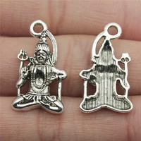 Pendentif en alliage de zinc argenté antique, motif divinité Shiva assise, 15x26mm, 1 boucle, pour collier Mala de yoga