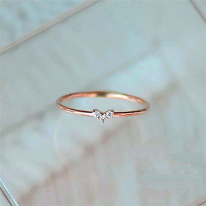 Bague géométrique triangulaire à trois couches pour femme, d'inspiration coréenne, avec pierres de laboratoire, pour la mode quotidienne, cadeaux d'anniversaire, en cuivre - Product Image 2