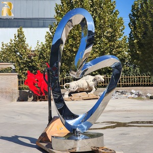 Ngoài trời trang trí nội thất gương đánh Bóng Hiện Đại thép không gỉ trừu tượng trái tim điêu khắc tượng để bán - Product Image 4