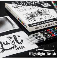 XinyiArt Direct Liquid Art Highlight White Black Brush Marker Soft Tip Drawing Acrylic Marker Set for DIY Making Highlighting