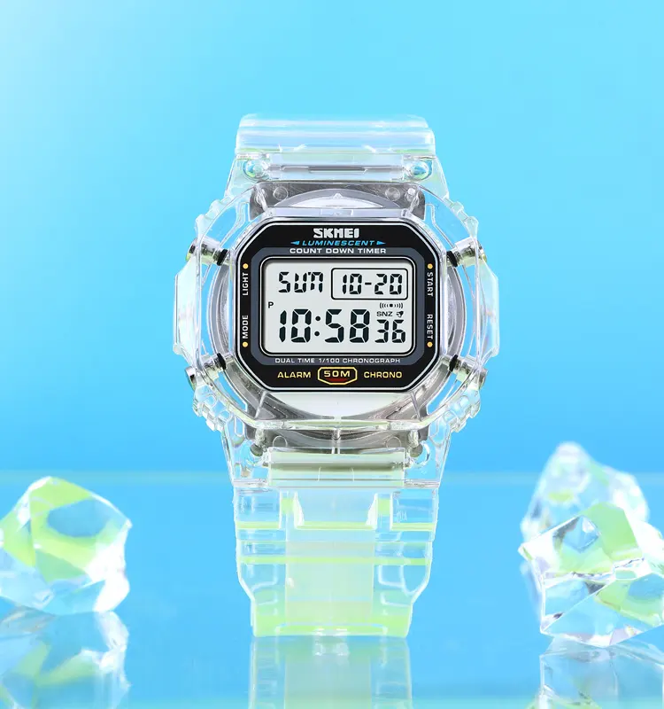 SKMEI 1999 дружеские прозрачные детские цифровые часы низкая цена силиконовый ремешок 24-часовой хронограф студенческий спортивный комплект
