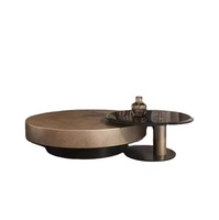 Table basse ronde minimaliste italienne de luxe léger, table d'appoint design en acier inoxydable et verre trempé pour salon