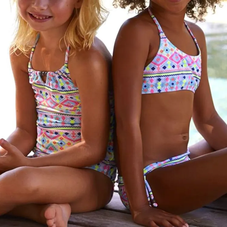 2023 New Arrival Polyester Custom Free Designer Breathable Girls Swimwear Kids Bikini Bathing Suits Kids Swimsuits