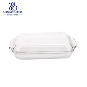 High quality 2.7L heat-resistant borosilicate rectangle glass baking pan for microwave oven pizza tray