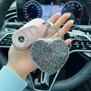 Creative Keychain Diamond-encrusted Heart-shaped Mirror Keychain Portable Folding Makeup Mirror Car Keychain Bag Pendant <b>Women</b> - Product Image 2