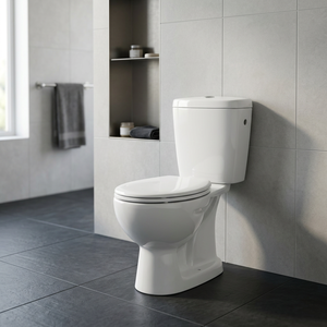 Inodoro de cerámica moderno de dos piezas con descarga a pared, blanco brillante, cuadrado, de porcelana, para baño. - Product Image 6
