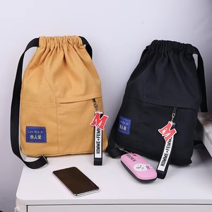 Custom Logo Simple Cotton Pouch Sport Travel Canvas Drawstring <b>Backpack</b> Bag with Zipper Pocket for <b>Children</b> School Gym - Product Image 3