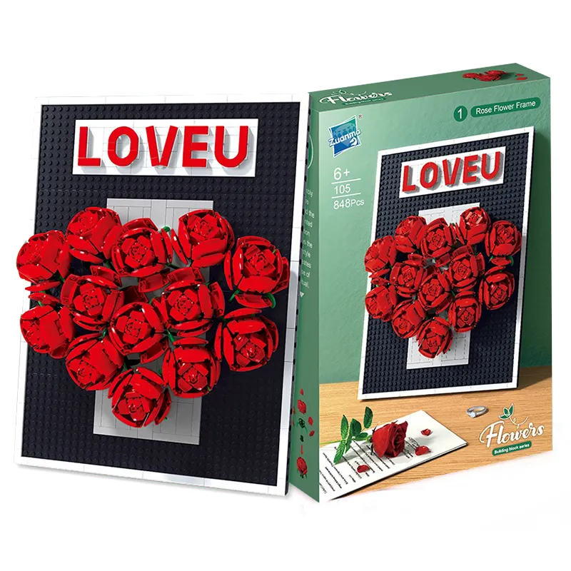 New Style Red Rose Bouquet Building Blocks Valentine's Day Gift Love Flowers Bricks DIY Assembly Rose Blocks