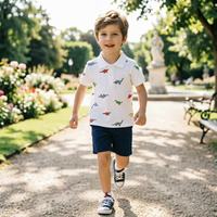 Polo personnalisé en gros pour enfants, imprimé dinosaure, 100 % coton, haut d'été pour tout-petits garçons, qualité boutique, vêtements pour enfants, faible MOQ