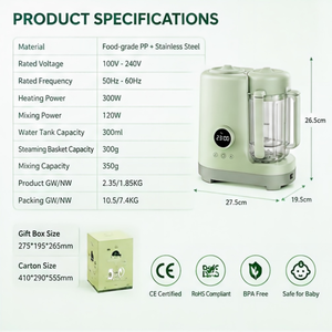 Procesador de Alimentos para Bebés de Vidrio de Alta Calidad y Bajo Ruido, Calentador de <span class=keywords><strong>Biberones</strong></span>, Vaporizador de Purés para Uso en Casa, Auto y RV - Licuadora Infantil Multifuncional - Product Image 6