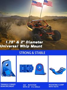 Support de lumière de fouet UTV, support de drapeau UTV rotatif à 360 ° pour barre de rouleau de 1.75 "à 2" de Polaris RZR, <span class=keywords><strong>Can</strong></span> <span class=keywords><strong>Am</strong></span>, Talon, Commander,(1 pièce bleu) - Product Image 3