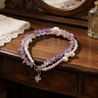 Bracelet artisanal double couche en perles naturelles et améthyste, bijoux de luxe légers et polyvalents, vente en gros