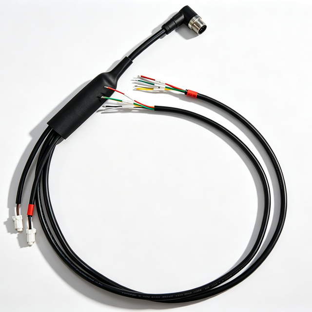 90 Degree M12 12Pin Male Cable Y Splitter Wire Harness Open End & JST Terminal Custom Cable Assembly Industrial Sensor Cable