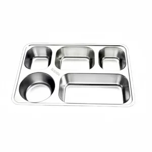 YITIAN Stainless Steel Compartment Tray With 5 Sections Mess Tray Lunch Plate Food Plate Kids Dinner Plate Dinnerware Dishes