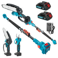 Kit d'outils de jardinage électrique 2-en-1 amélioré : Sécateur sans fil et tronçonneuse télescopique à long manche, moteur industriel sans balais pour le bricolage