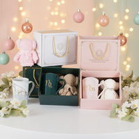 Ensemble de 4 tasses à café en porcelaine avec couvercle, cuillère et boîte cadeau - Passe au micro-ondes et au lave-vaisselle, design moderne, logo personnalisable pour cadeaux