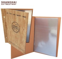 Couverture de menu de restaurant en cuir PU imitation bois A4 tendance