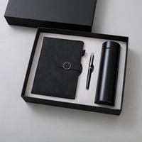 Hochwertiges Werbe-Notizbuch-Set aus Grauem PU-Leder mit Stift, Individuelles Tagebuch-Geschenkset mit Thermosbecher und Notizbuch mit Wasserflasche