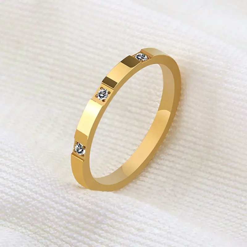 Zirkon Diamant eingelegte Frauen Elegante dünne Band Ring 18 Karat Gold Rose vergoldet Edelstahl Schwanz Fingerring Ehering