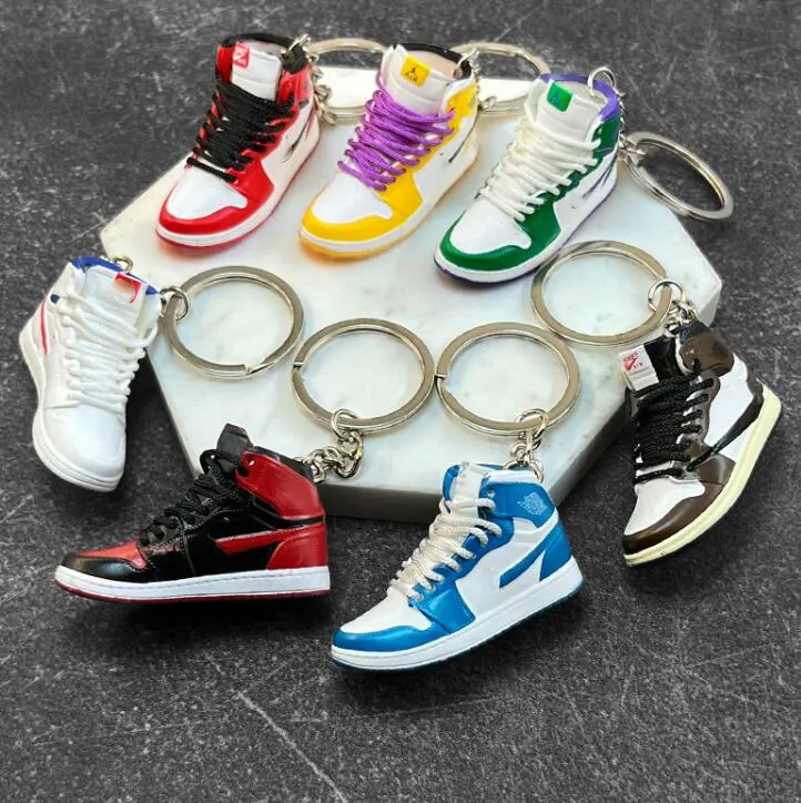 143 Phong Cách Bán Buôn PVC Bóng Rổ AJ Key Ring Set Mini Sneaker 3D J 0Rdan Giày Móc Khóa Với Hộp