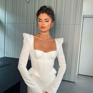 جودة عالية كريب كم طويل فستان عريسي مشد قطعتين - Product Image 2