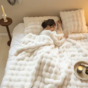 高品质保暖弹力氨纶扎染兔貂皮毛毯奢华冬季扔毛毯仿皮毯