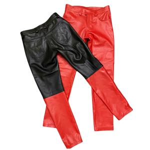 Pantalon en cuir rouge pour homme Pantalon en cuir noir de mouton souple Pantalon élégant taille haute Slim Fit pour adulte - Product Image 1