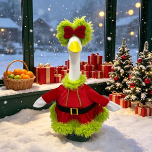 Costume de Noël pour oie avec nœud et bordure en fourrure, décoration de vacances pour statue d'oie de jardin - Product Image 3