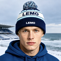 Casquette en tricot rétro sport avec pompon, rayures LEMO, logo jacquard, appliques personnalisables, polyvalente, chaude, unisexe, 100% acrylique, hiver