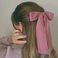 Nœud en lin pour cheveux avec longue queue, accessoire de coiffure en tissu doux pour femmes et filles, vente en gros