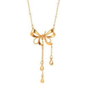 Collana con Ciondolo a Fiocco <span class=keywords><strong>in</strong></span> Acciaio Inossidabile 316L Placcato <span class=keywords><strong>Oro</strong></span> 14k/18k, Trendy e all'Ingrosso, per Donna - Regalo - Product Image 4