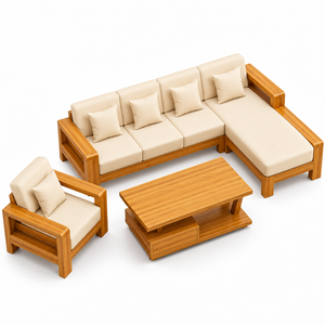 Ensemble de canapé en L contemporain avec fauteuil d'appoint en tissu et table basse assortie pour maisons modernes - Product Image 1